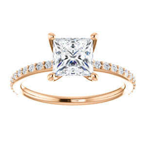 Cubic Zirconia Engagement Ring- The Blaire (Customizable Princess Cut with Petite Pavé Band)