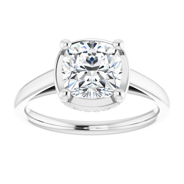 Cubic Zirconia Engagement Ring- The Romina Salomé (Customizable Super-Cathedral Cushion Cut Design with Hidden-stone Under-halo Trellis)