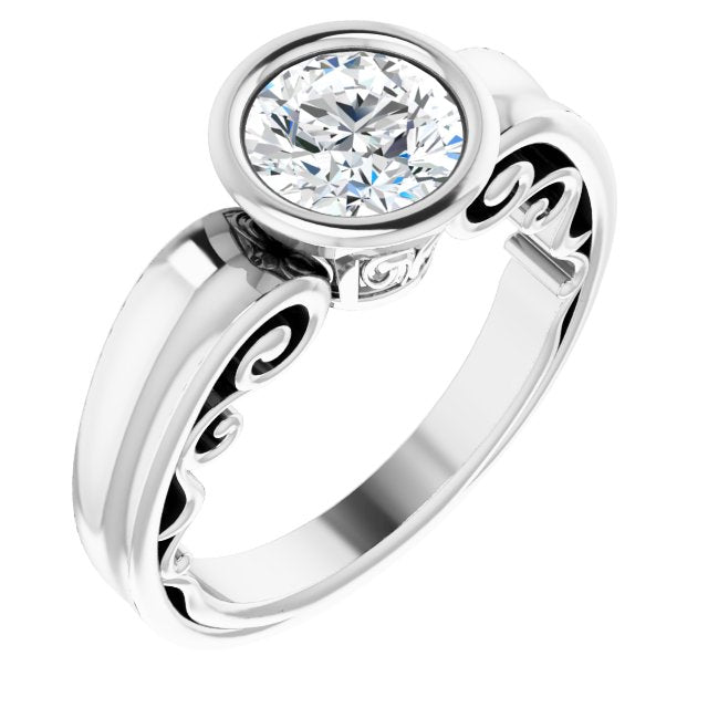 10K White Gold Customizable Bezel-set Round Cut Solitaire with Wide 3-sided Band