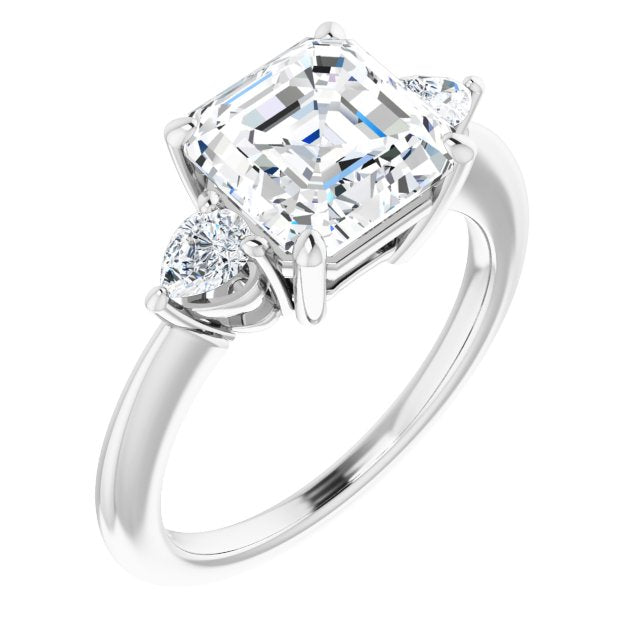 10K White Gold Customizable 3-stone Asscher Style with Pear Accents