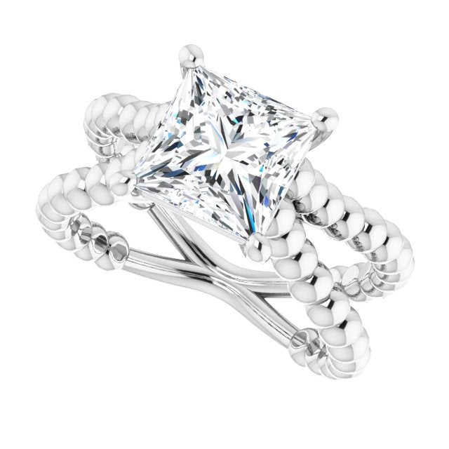 Cubic Zirconia Engagement Ring- The Isabella Noa (Customizable Princess/Square Cut Solitaire with Wide Beaded Split-Band)