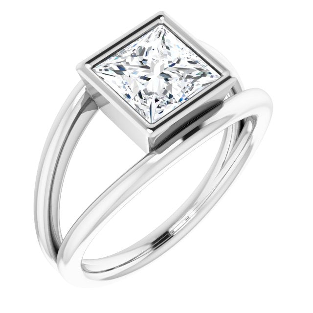 10K White Gold Customizable Bezel-set Princess/Square Cut Style with Wide Tapered Split Band