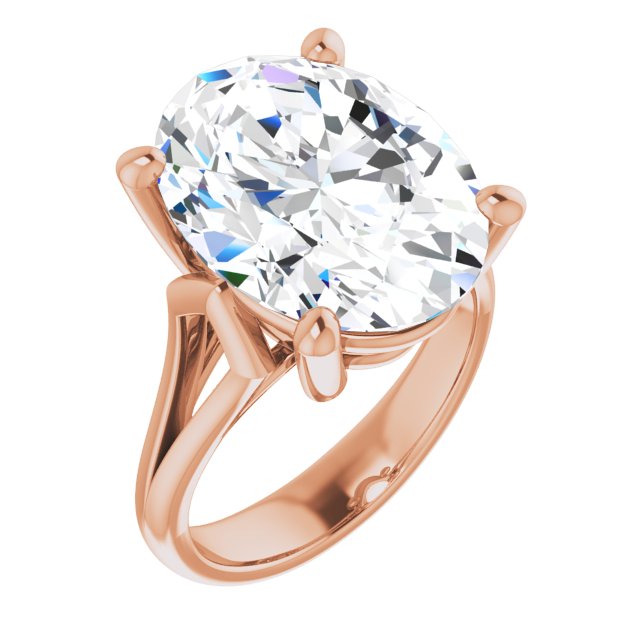 10K Rose Gold Customizable Cathedral-Raised Oval Cut Solitaire with Angular Chevron Split Band