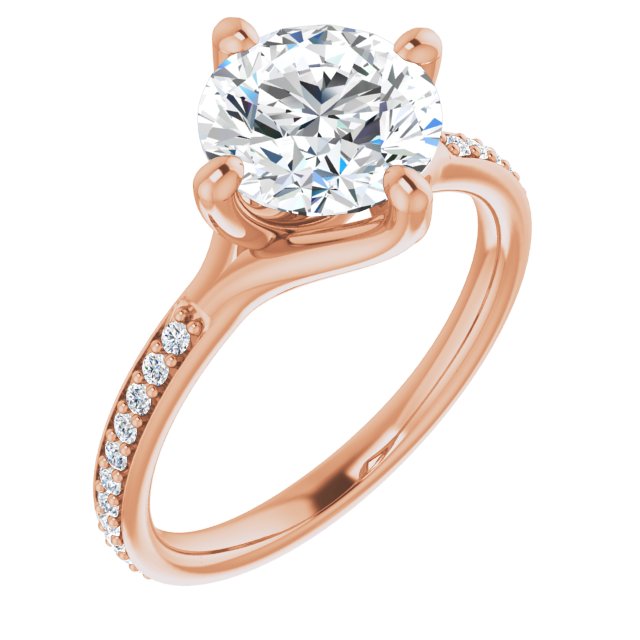 14K Rose Gold Customizable Round Cut Design featuring Thin Band and Shared-Prong Round Accents