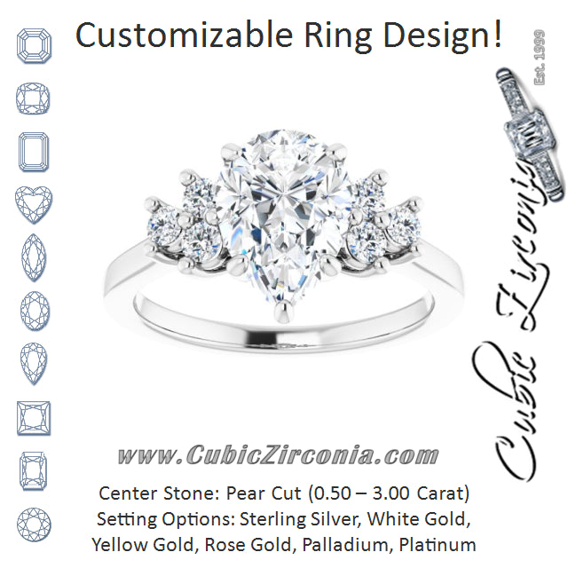 Cubic Zirconia Engagement Ring- The Gwendolyn (Customizable Pear Cut 7-stone Prong-Set Design)