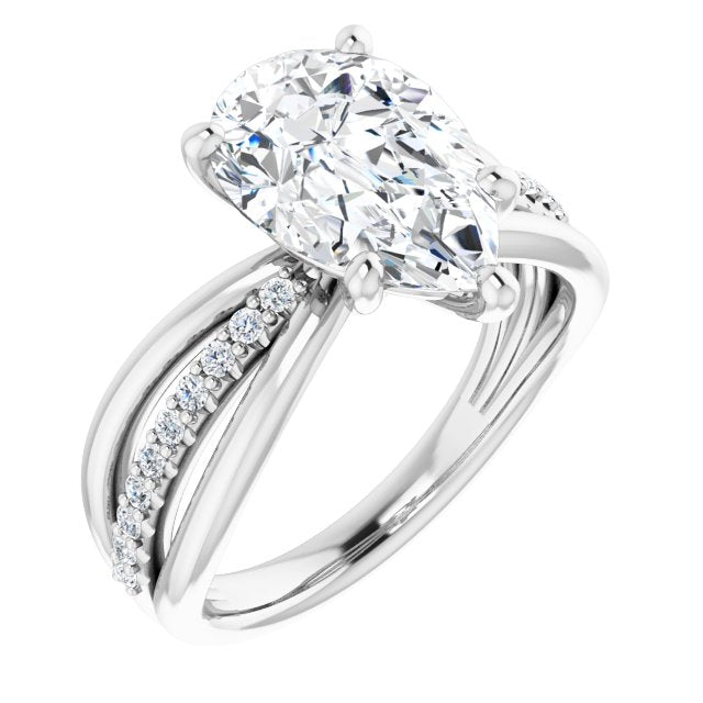 10K White Gold Customizable Pear Cut Design with Tri-Split Accented Band