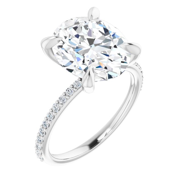 10K White Gold Customizable Oval Cut Style with Delicate Pavé Band