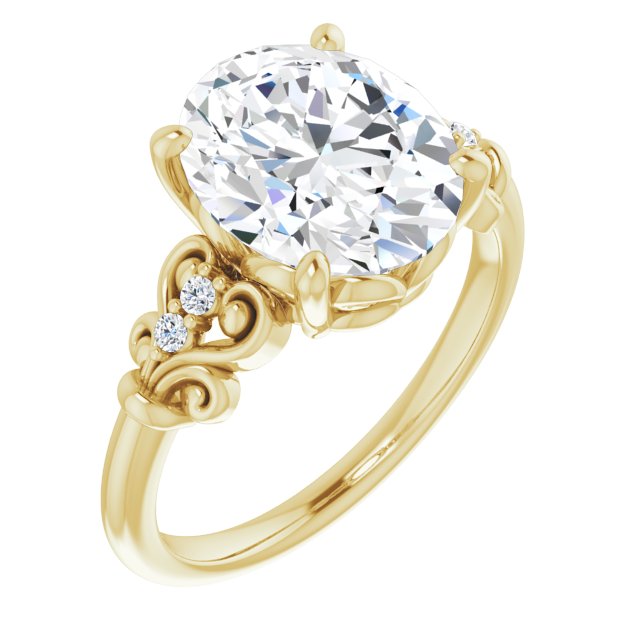 10K Yellow Gold Customizable Vintage 5-stone Design with Oval Cut Center and Artistic Band Décor