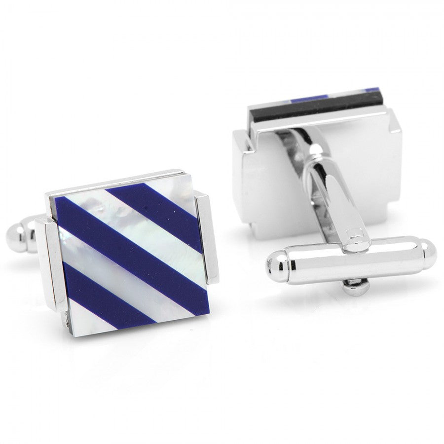 Men’s Cufflinks- Floating Lapis and Mother of Pearl with Stripes
