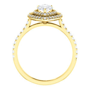 Cubic Zirconia Engagement Ring- The Alisa (Customizable Pear Cut with Geometric Double Halo)