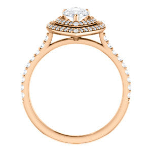 Cubic Zirconia Engagement Ring- The Alisa (Customizable Pear Cut with Geometric Double Halo)