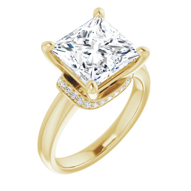 10K Yellow Gold Customizable Princess/Square Cut Style featuring Saddle-shaped Under Halo