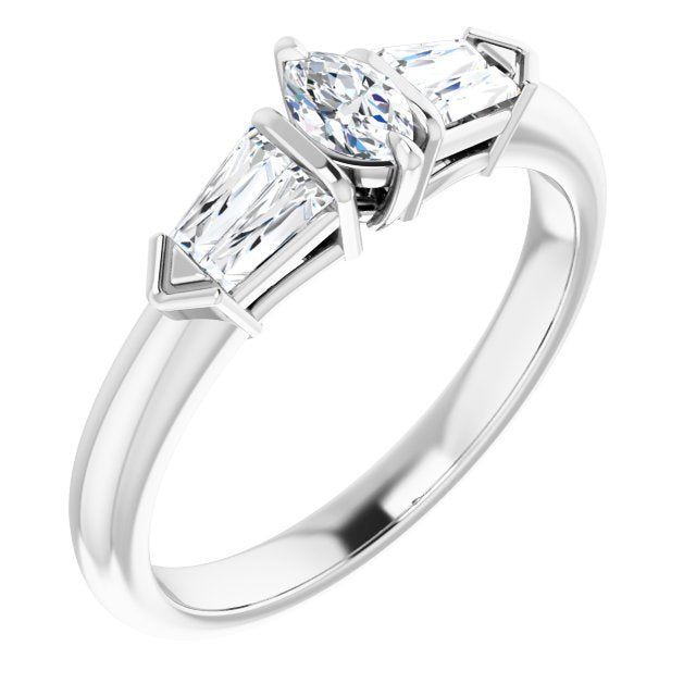 14K White Gold Customizable 5-stone Design with Marquise Cut Center and Quad Baguettes