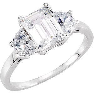 Cubic Zirconia Engagement Ring- The Belle (3-stone with Half-Moon Accents)