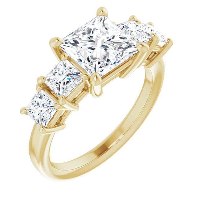 10K Yellow Gold Customizable 5-stone Princess/Square Cut Style with Quad Princess-Cut Accents