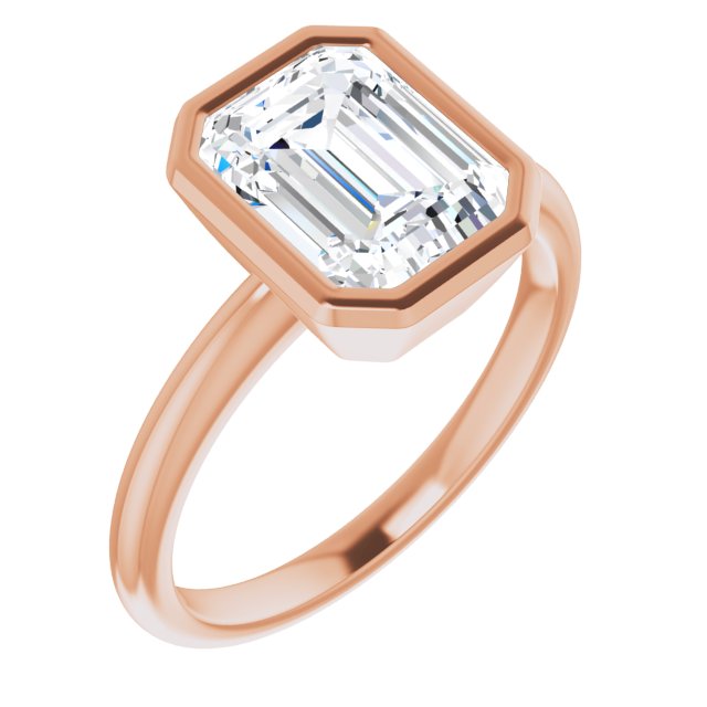 10K Rose Gold Customizable Bezel-set Emerald/Radiant Cut Solitaire with Thin Band