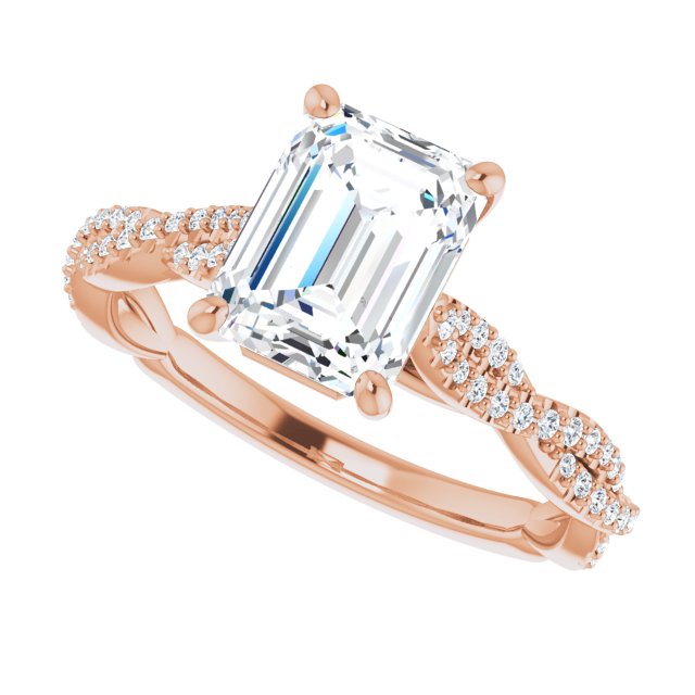 Cubic Zirconia Engagement Ring- The Alelli (Customizable Emerald Cut Style with Thin and Twisted Micropavé Band)