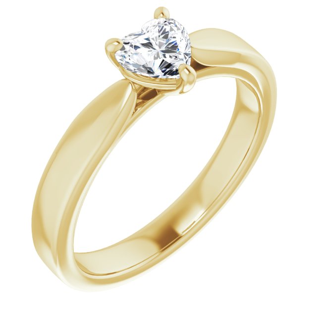10K Yellow Gold Customizable Heart Cut Cathedral Solitaire with Wide Tapered Band