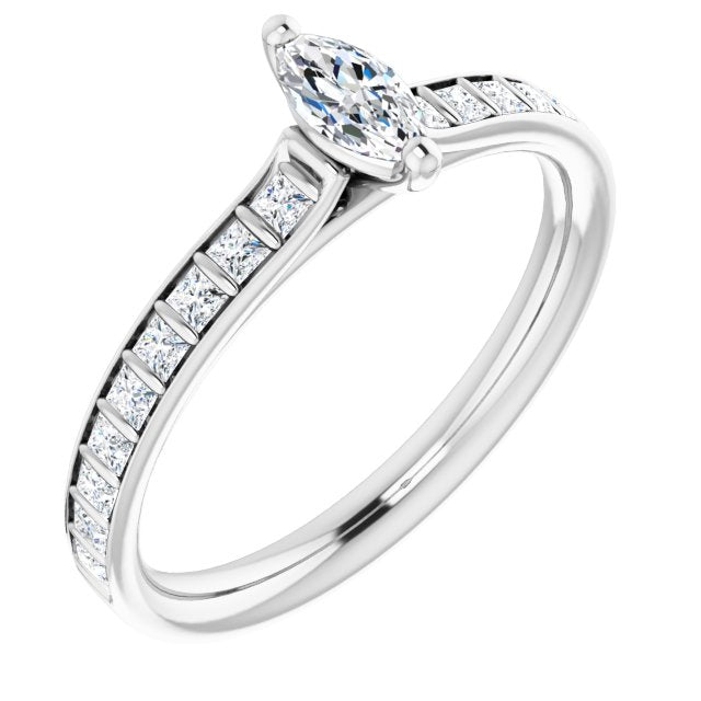 10K White Gold Customizable Marquise Cut Style with Princess Channel Bar Setting