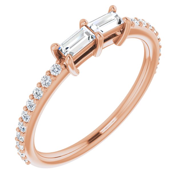 10K Rose Gold Customizable Enhanced 2-stone Straight Baguette Cut Design with Ultra-thin Accented Band