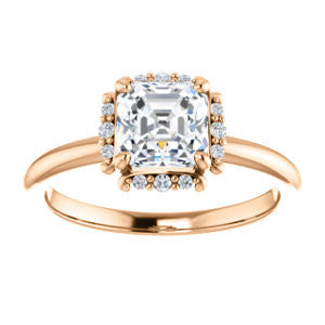 Cubic Zirconia Engagement Ring- The Tiara Rose (Customizable Asscher Cut Design with Thin Band & Semi-Halo)