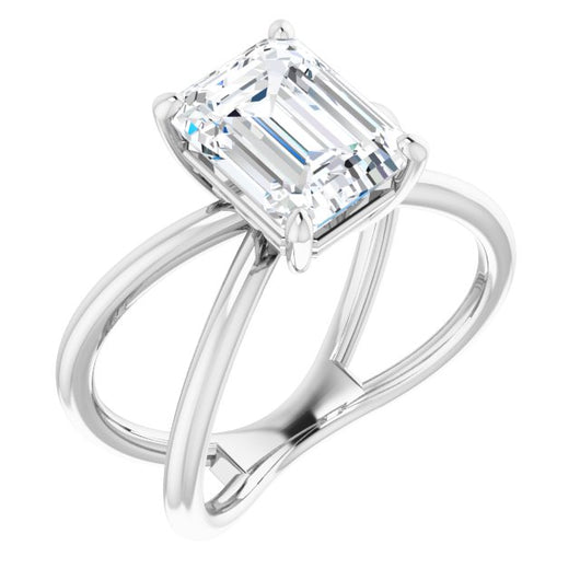 10K White Gold Customizable Emerald/Radiant Cut Solitaire with Semi-Atomic Symbol Band