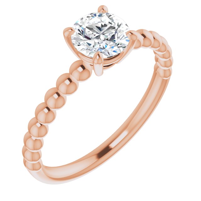 10K Rose Gold Customizable [[Cut] Cut Solitaire with Thin Beaded-Bubble Band
