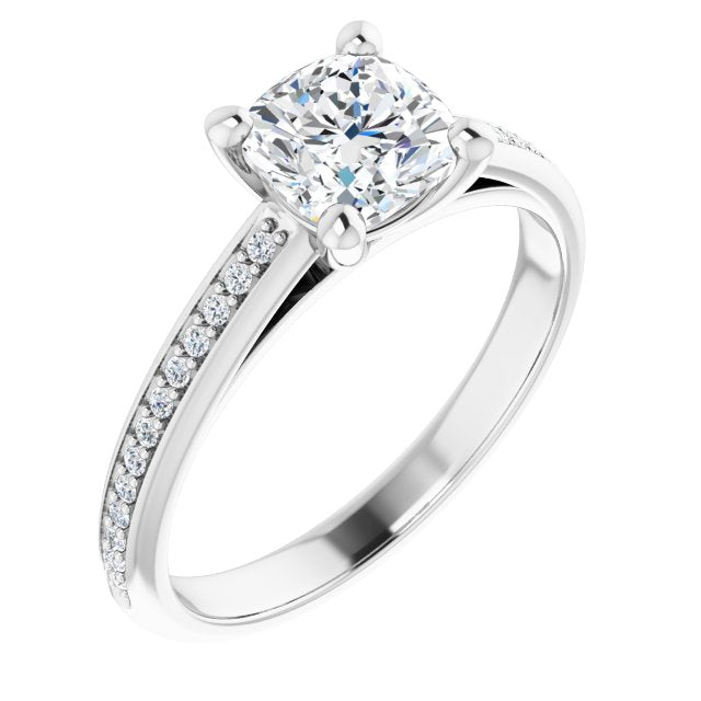 10K White Gold Customizable Cathedral-set Cushion Cut Style with Shared Prong Band