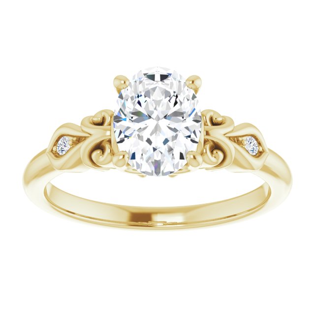 Cubic Zirconia Engagement Ring- The Natsumi (Customizable 3-stone Oval Cut Design with Small Round Accents and Filigree)