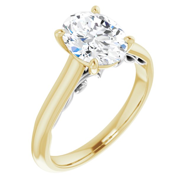 14K Yellow & White Gold Customizable Oval Cut Cathedral Solitaire with Two-Tone Option Decorative Trellis 'Down Under'
