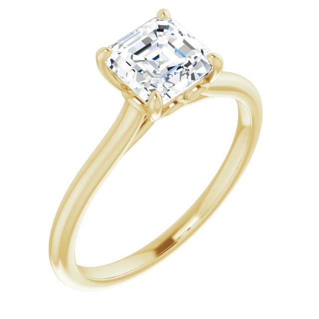 10K Yellow Gold Customizable Cathedral-style Asscher Cut Solitaire with Decorative Heart Prong Basket