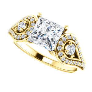 CZ Wedding Set, featuring The Tonya Laverne engagement ring (Customizable Princess Cut Design with Winged Split-Pavé Band)
