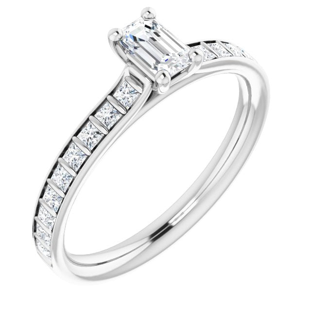 10K White Gold Customizable Emerald/Radiant Cut Style with Princess Channel Bar Setting