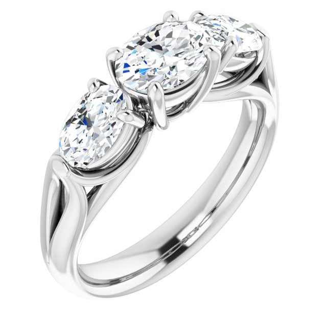 10K White Gold Customizable Cathedral-set 3-stone Oval Cut Style with Dual Oval Cut Accents & Wide Split Band