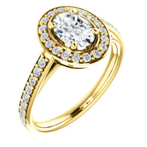 Cubic Zirconia Engagement Ring- The Margie Mae (Customizable Oval Cut Halo-Style with Pavé Band)