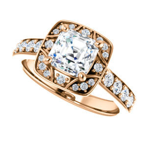 CZ Wedding Set, featuring The Payton engagement ring (Customizable Asscher Cut with Segmented Cluster-Halo and Large-Accented Band)