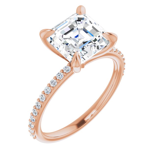 10K Rose Gold Customizable Asscher Cut Style with Delicate Pavé Band