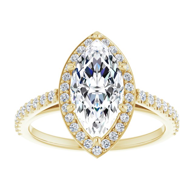 Cubic Zirconia Engagement Ring- The Catherine Lea (Customizable Marquise Cut Design with Halo and Thin Pavé Band)
