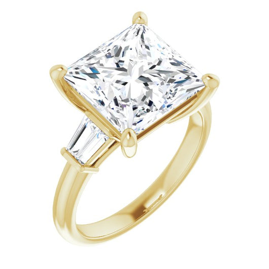 10K Yellow Gold Customizable 5-stone Princess/Square Cut Style with Quad Tapered Baguettes
