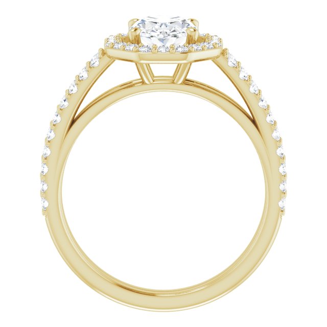 Cubic Zirconia Engagement Ring- The Danieela (Customizable Cathedral Oval Cut Design with Geometric Halo & Split Pavé Band)