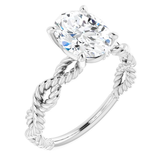 10K White Gold Customizable Oval Cut Solitaire with Infinity-inspired Twisting-Rope Split Band