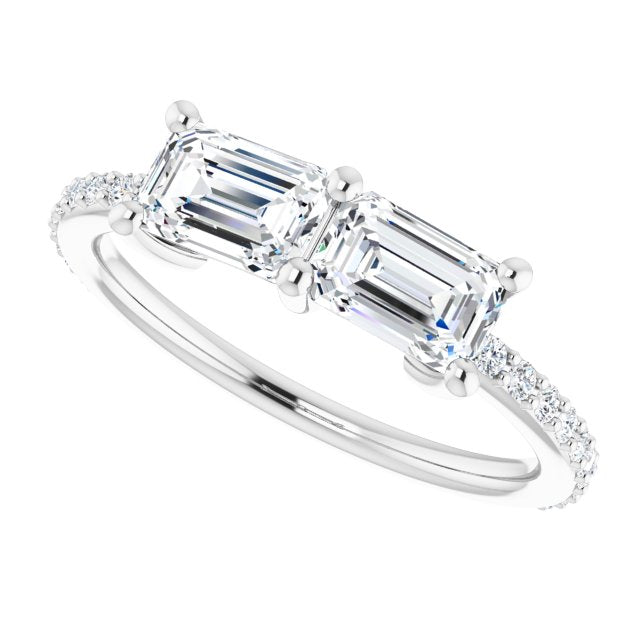 Cubic Zirconia Engagement Ring- The Minerva (Customizable Enhanced 2-stone Emerald Cut Design with Ultra-thin Accented Band)