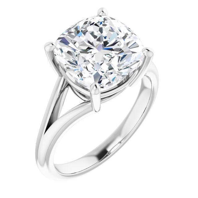 10K White Gold Customizable Cushion Cut Solitaire with Tapered Split Band