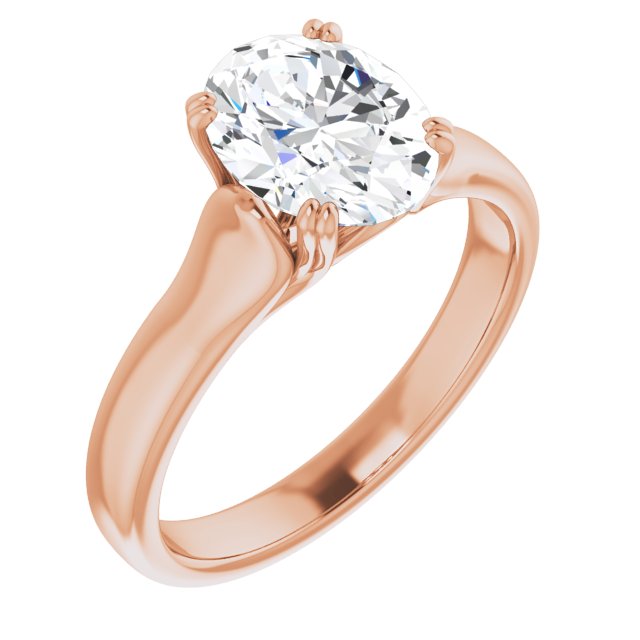 10K Rose Gold Customizable Oval Cut Solitaire with Under-trellis Design