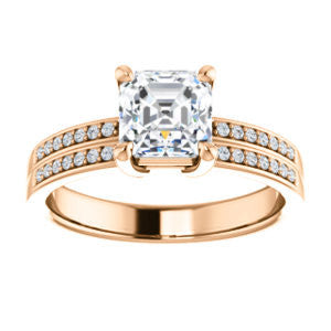 CZ Wedding Set, featuring The Lyla Ann engagement ring (Customizable Asscher Cut Design with Wide Double-Pavé Band)