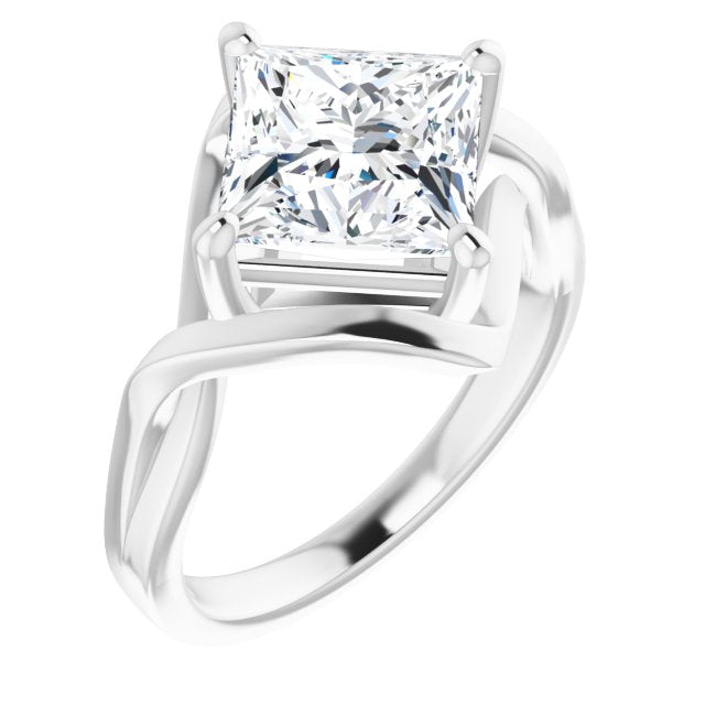 10K White Gold Customizable Princess/Square Cut Hurricane-inspired Bypass Solitaire