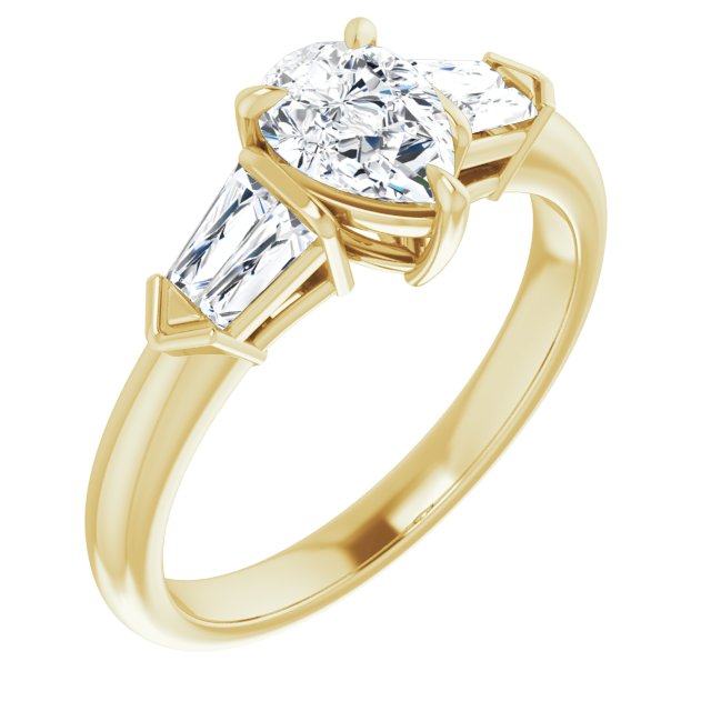 10K Yellow Gold Customizable 5-stone Design with Pear Cut Center and Quad Baguettes