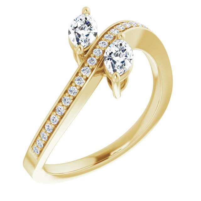 10K Yellow Gold Customizable 2-stone Marquise Cut Bypass Design with Thin Twisting Shared Prong Band