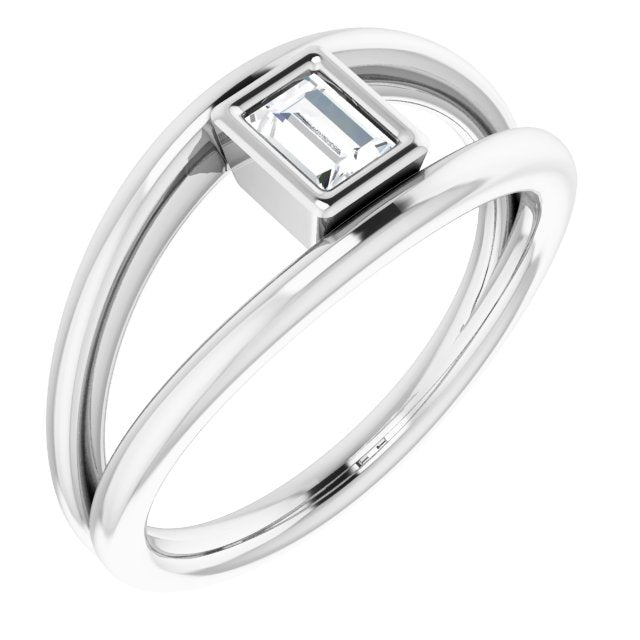 10K White Gold Customizable Bezel-set Straight Baguette Cut Style with Wide Tapered Split Band
