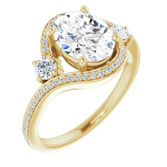 10K Yellow Gold Customizable Oval Cut Bypass Design with Semi-Halo and Accented Band